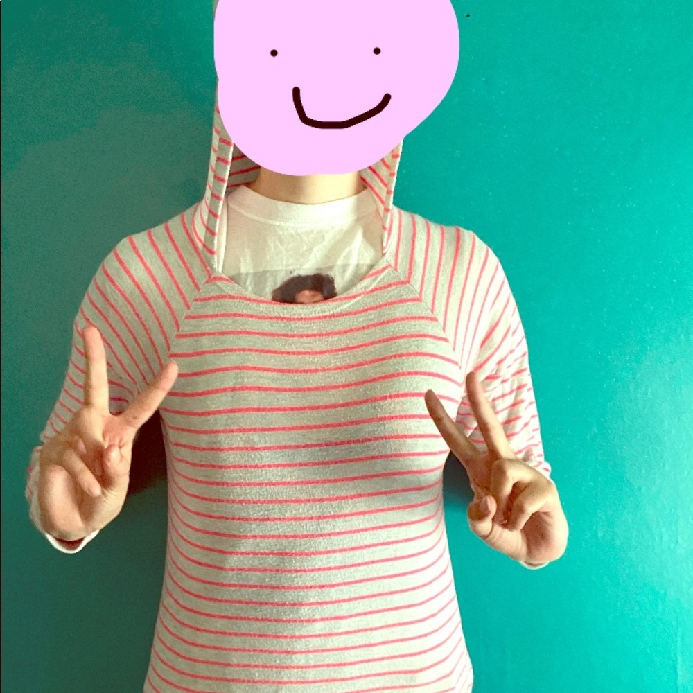 grey and pink stripes poof girls sweater